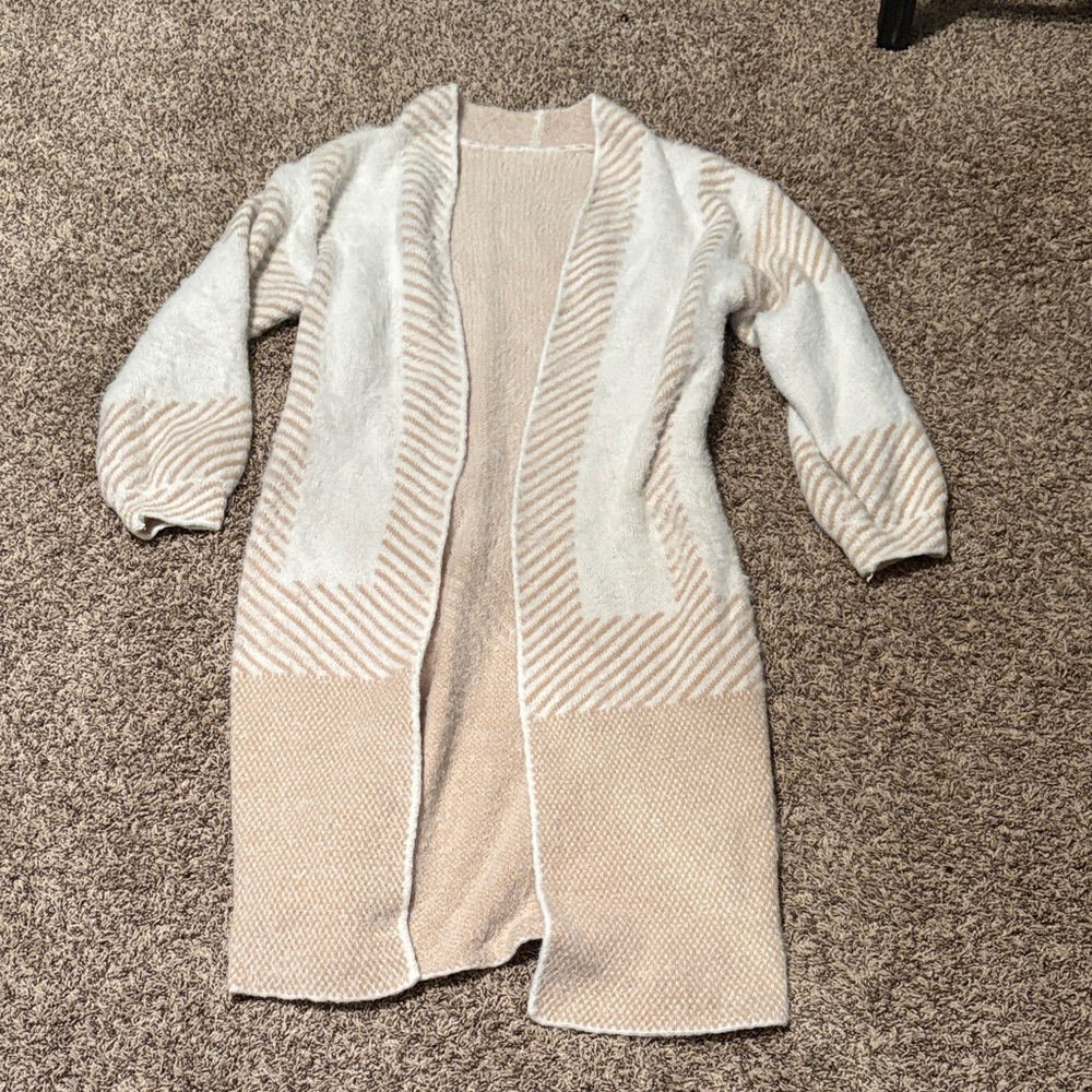 SHEIN Beige and White Striped Cardigan